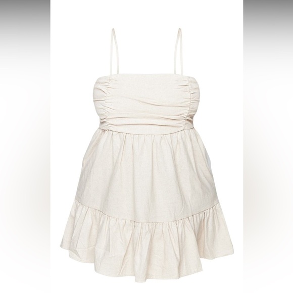 PLT NWT LINEN RUCHED BUST TIERED MINI DRESS - Picture 4 of 6